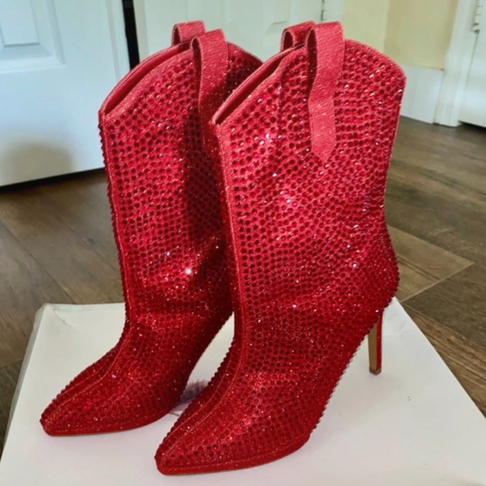 Jessica Simpson Intense Red Glitter Gabor Boots.